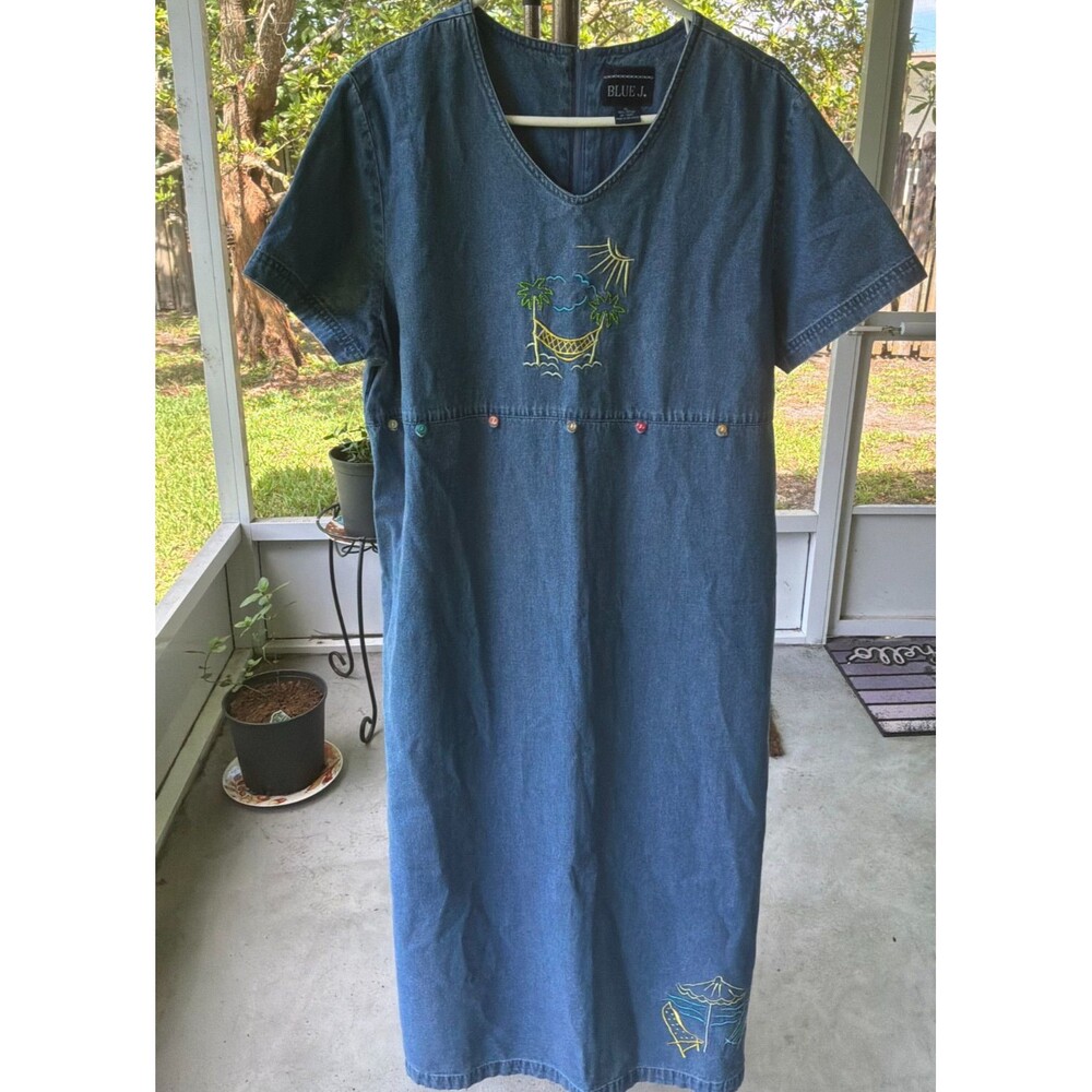 Blue J Sz XL Vintage Denim Cotton Jumper Overall Midi  Beachy Vacation Cottage